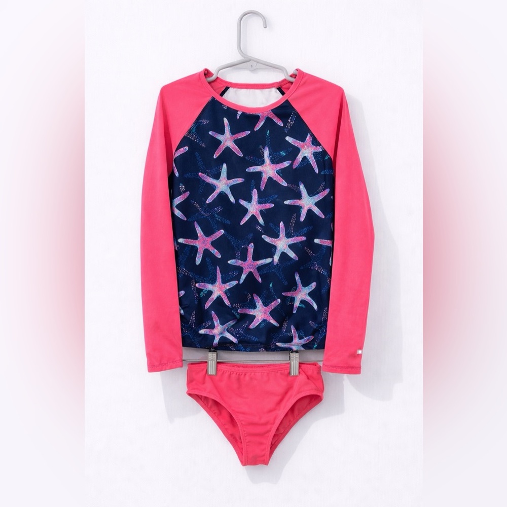Lands' End Long Sleeve Rash Guard And Bikini Bottom Girls Size 6